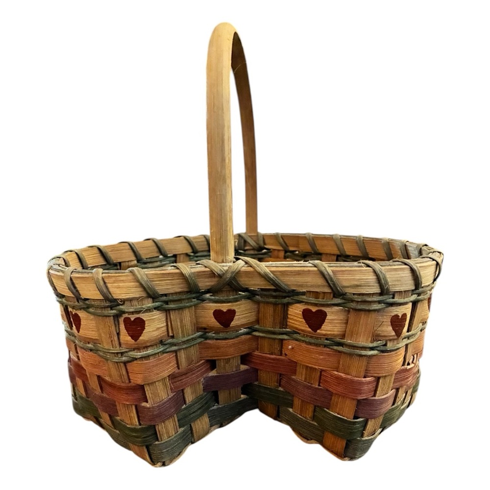 🧺 VINTAGE Multi-Tone Woven‎ Heart Basket 🤎 - Picture 9 of 10